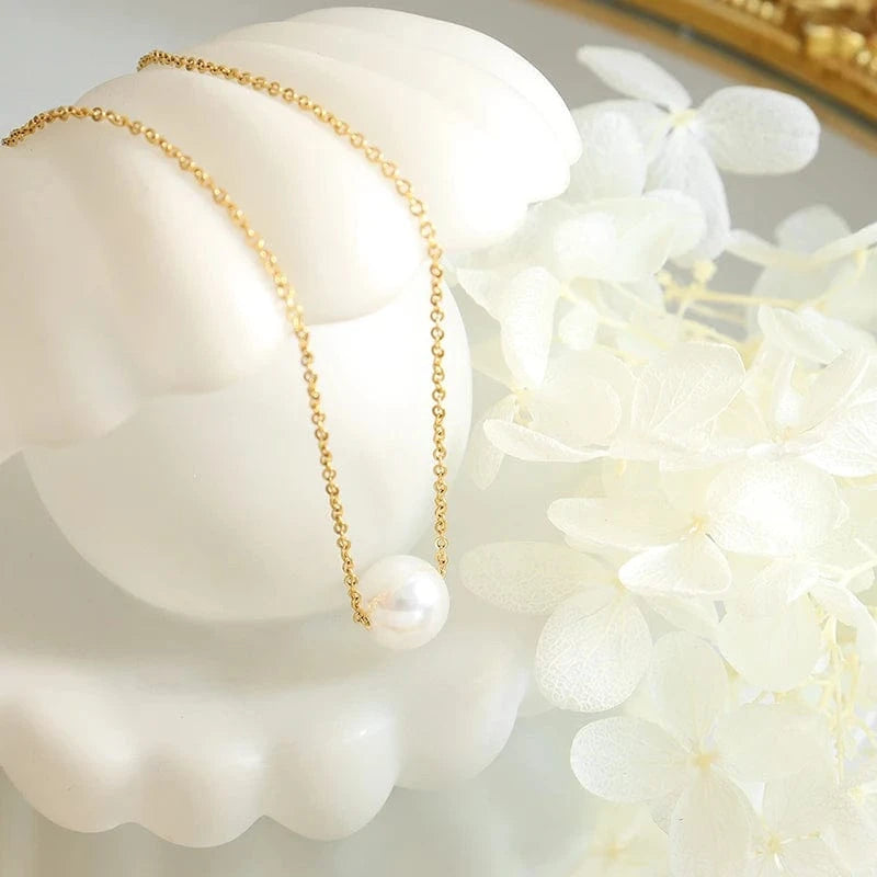 Free sample imitation pearl pendant cross chain necklace collarbone chain stainless steel jewelry