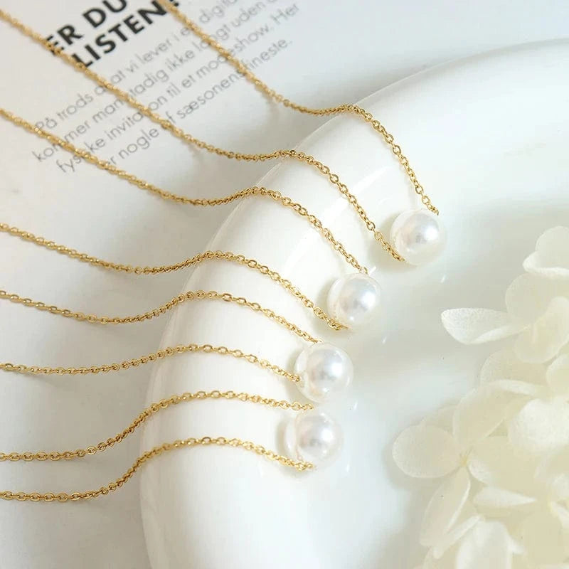 Free sample imitation pearl pendant cross chain necklace collarbone chain stainless steel jewelry