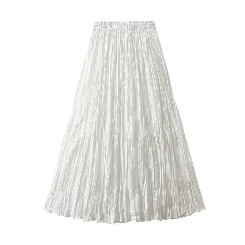 Free / White 15 Colors Pleated Long Maxi Skirts Women Solid Color Casual Kawaii 2024 Spring Summer Elastic Waist Skirt Lining Luxury Faldas