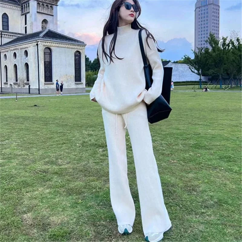 Free / White 2024 Spring and autumn new arrival of high-quality fashion women's turtleneck long sleeve solid color knitted sweater dress set