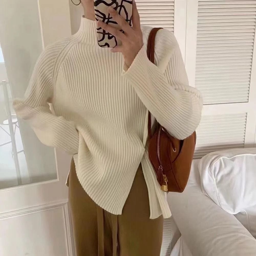 Free / White 2024 Spring new arrival Ladies turtleneck long sleeve comfortable cable knit women sweater jumper