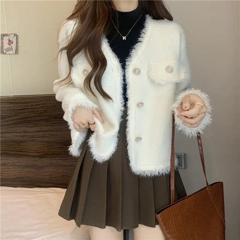 Free / White 2024 Spring women new arrival crew neck long sleeve classic solid  sweater coat