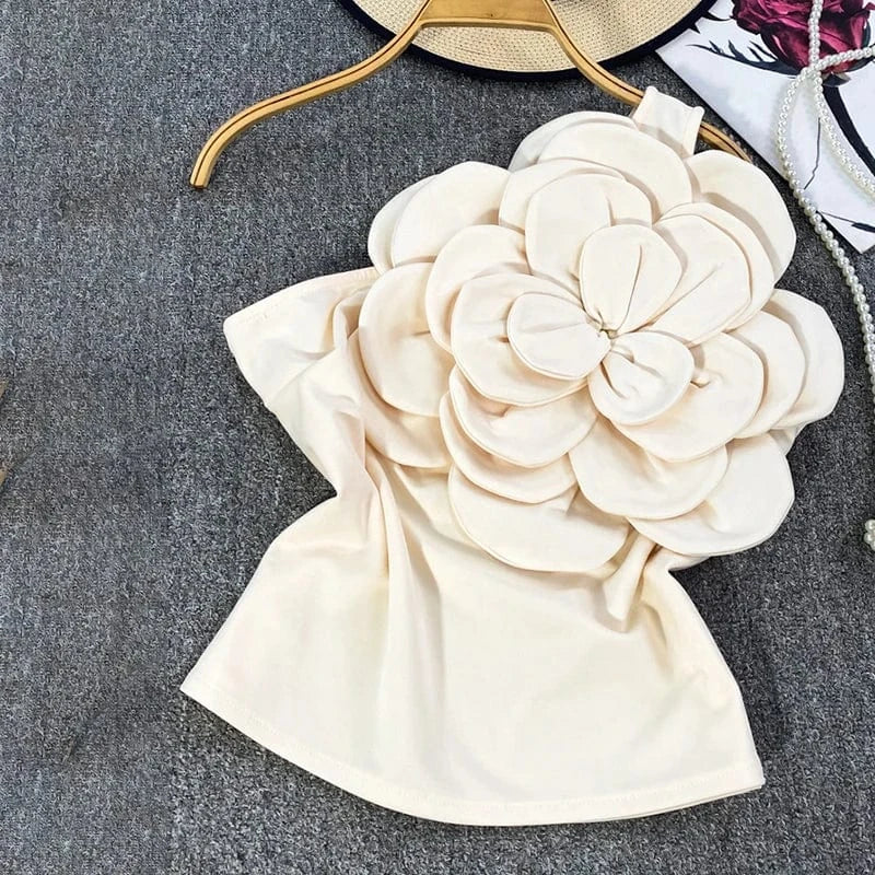 Free / White CHICEVER Diagonal Collar Sleeveless Patchwork Appliques Vest Crop Tops For Women 2024