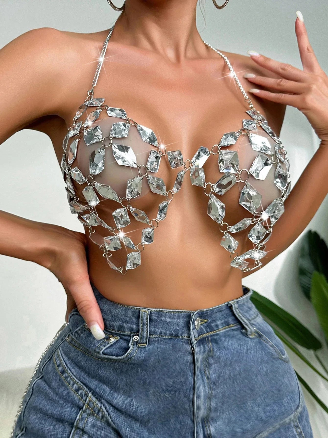 Free / White Liu Ming Summer Trending Products 2024 New Arrivals Sequins Crystal Backless Camisoles Sling Tank Tops For Women