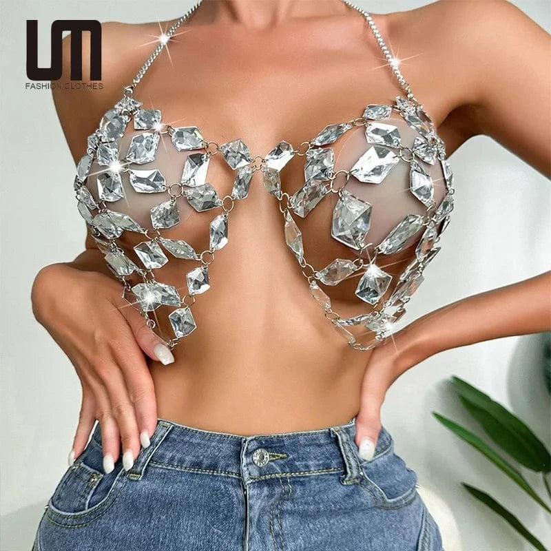 Free / White Liu Ming Summer Trending Products 2024 New Arrivals Sequins Crystal Backless Camisoles Sling Tank Tops For Women