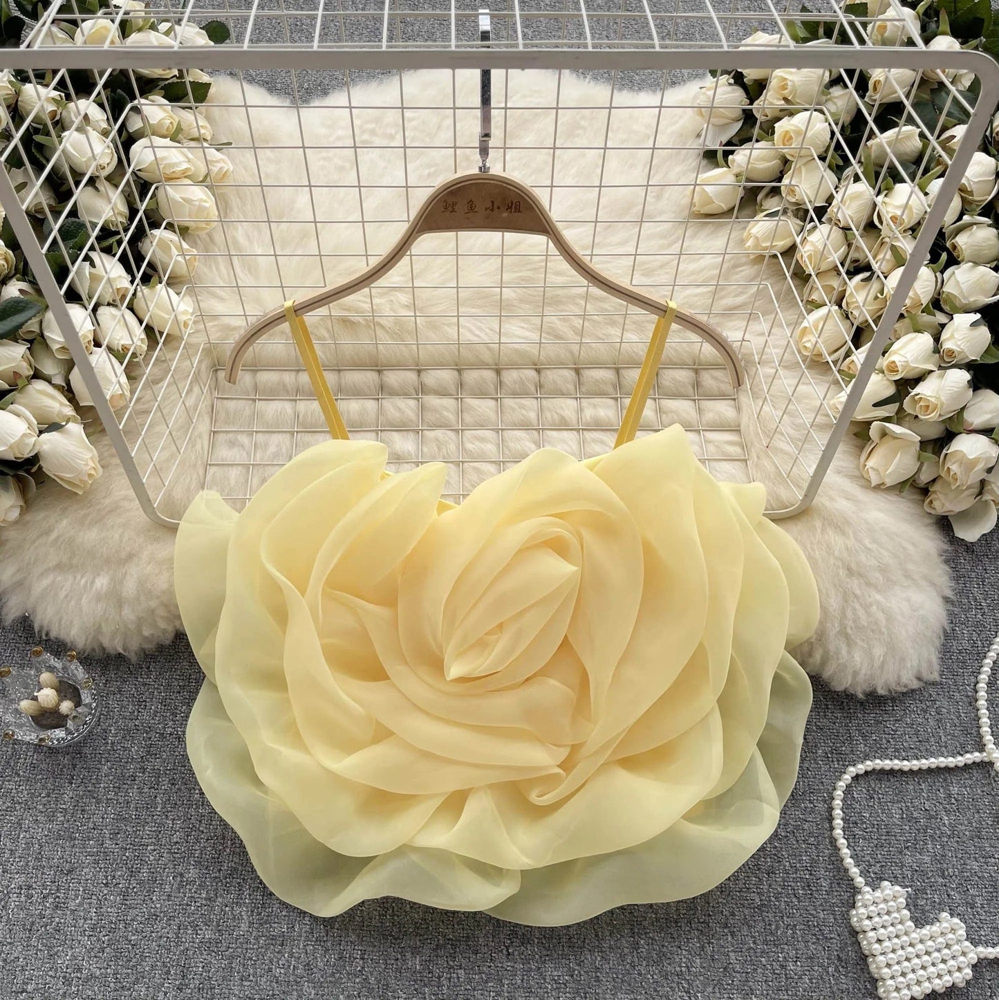 Free / Yellow Liu Ming 2024 Hot Products Women's Sexy Party Flower Camisole Casual Short Suspender Vest Breathable Solid Pattern