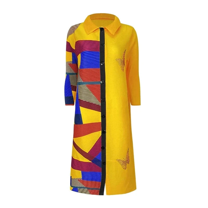 Free / Yellow Miyake high quality drape fashion new female personality sexy graffiti square collar long  tops