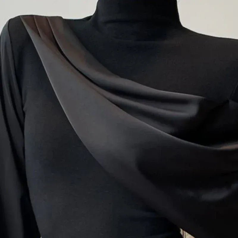 French black stitching design long - sleeved shirt women's spring and autumn new fashion luxury temperament niche Joker casual top - SN Wigs & More