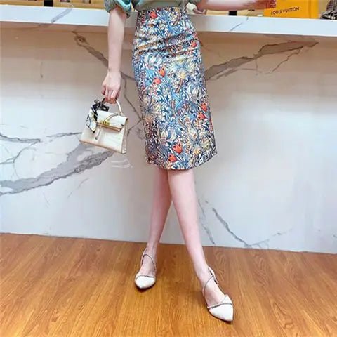 French fashion ethnic print skirt suit women's spring and summer new temperament off - the - shoulder flounce skirt two - piece suit. - SN Wigs & More
