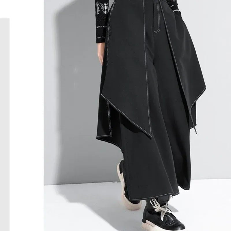 French fashion temperament black wide - leg pants women's spring and autumn new loose plus size casual pants casual skirt pants. - SN Wigs & More