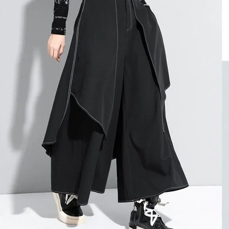 French fashion temperament black wide - leg pants women's spring and autumn new loose plus size casual pants casual skirt pants. - SN Wigs & More