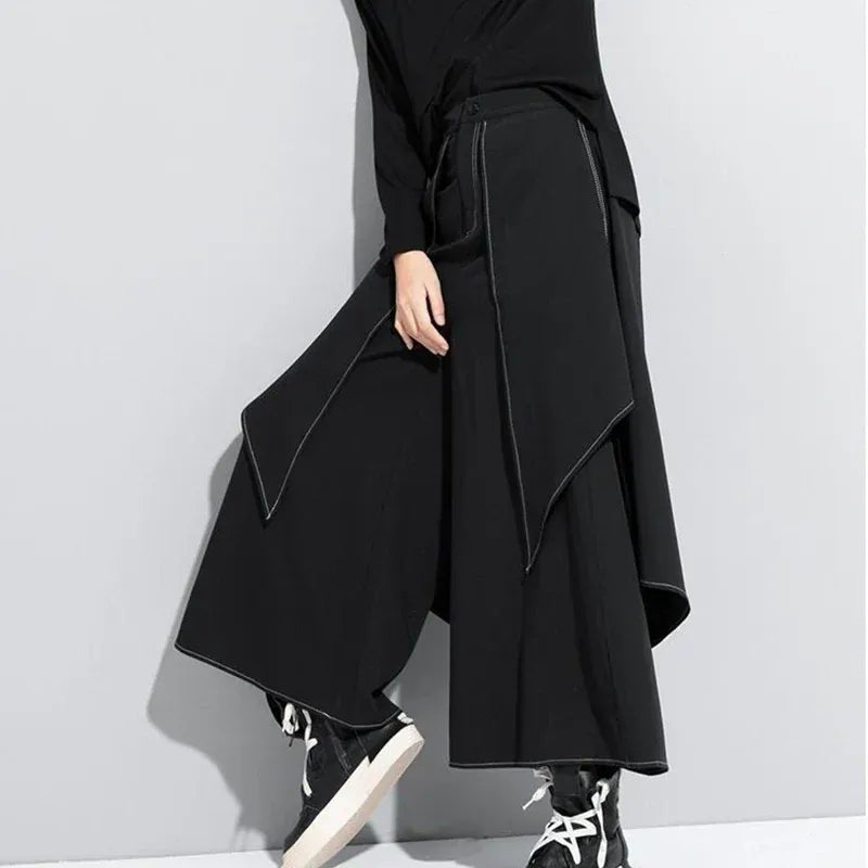 French fashion temperament black wide - leg pants women's spring and autumn new loose plus size casual pants casual skirt pants. - SN Wigs & More