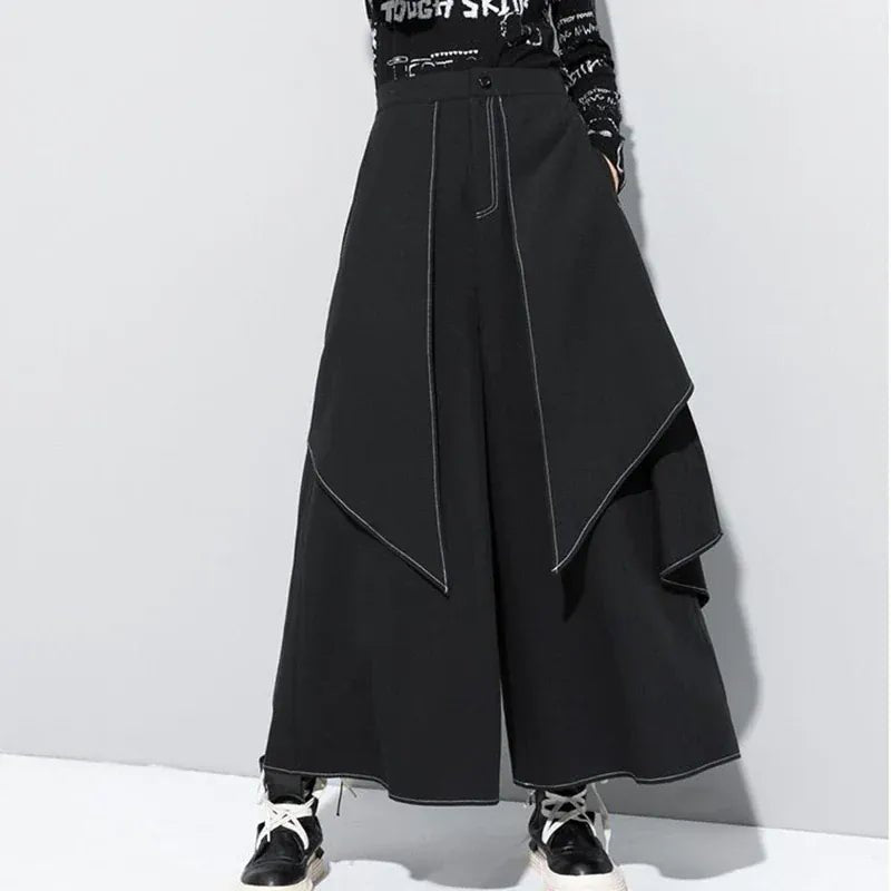 French fashion temperament black wide - leg pants women's spring and autumn new loose plus size casual pants casual skirt pants. - SN Wigs & More