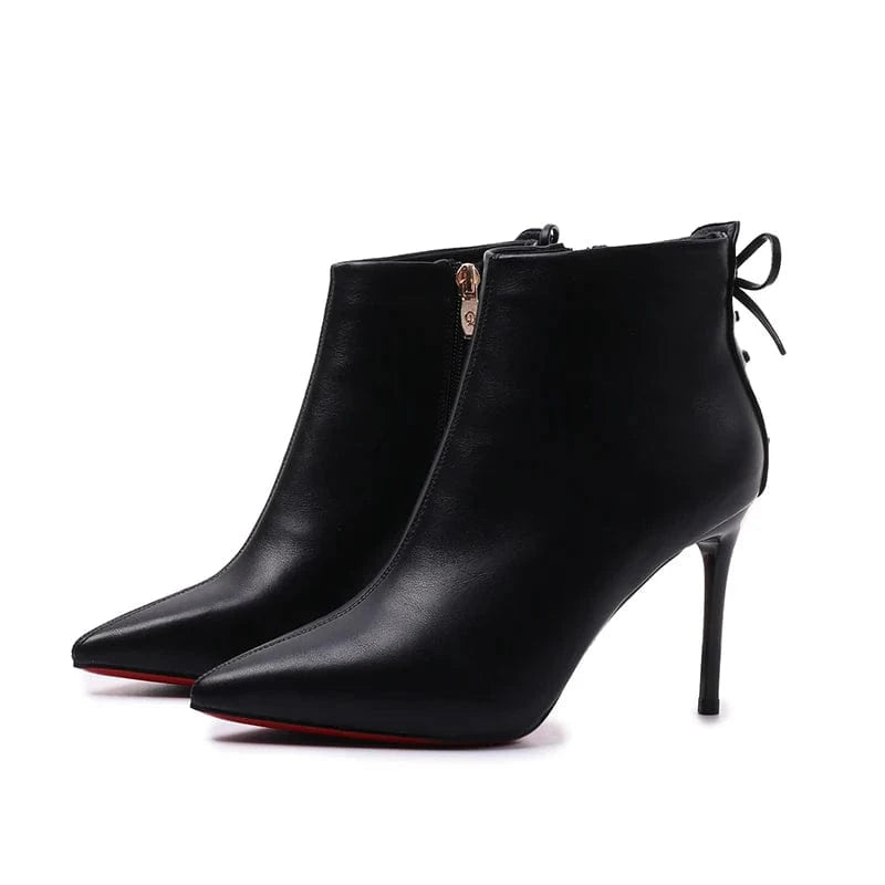 French girls bow short boots net red pointed off white Martin boots women's 21 winter new thin heels