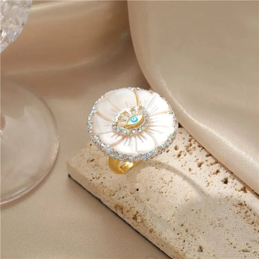 French hawaiian baroque natural stone pink topaz turquoise evil eye pearl rings jewelry women