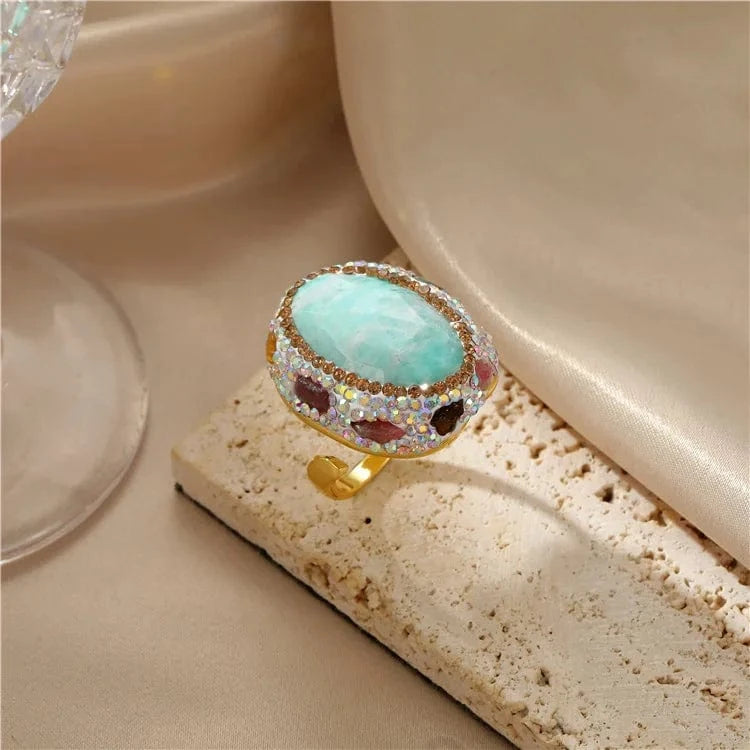 French hawaiian baroque natural stone pink topaz turquoise evil eye pearl rings jewelry women