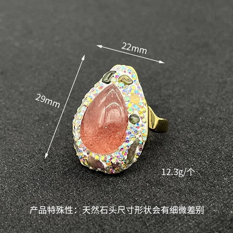 French hawaiian baroque natural stone pink topaz turquoise evil eye pearl rings jewelry women