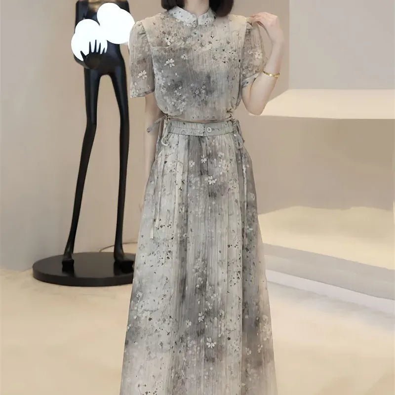 French national style printed skirt women's spring and summer new high - quality fashion design sense niche temperament two - piece - SN Wigs & More