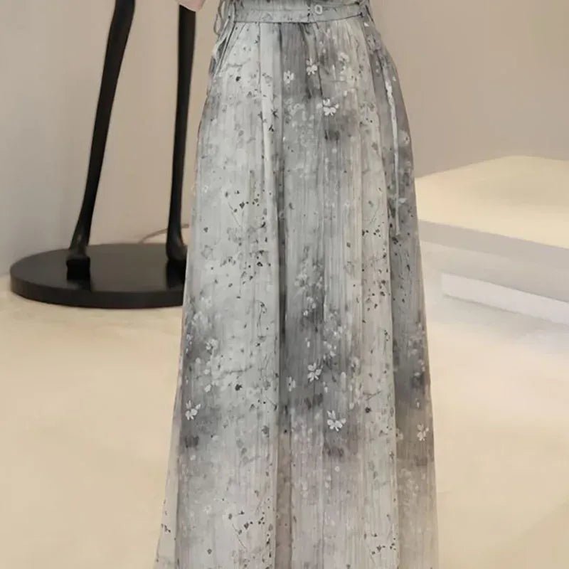French national style printed skirt women's spring and summer new high - quality fashion design sense niche temperament two - piece - SN Wigs & More