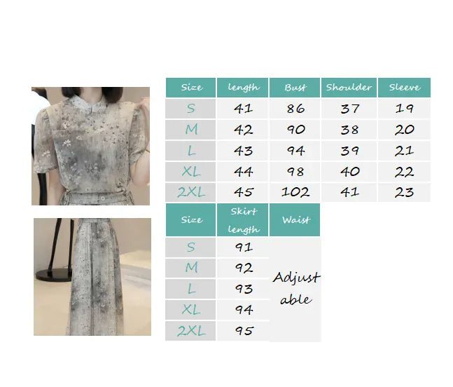 French national style printed skirt women's spring and summer new high - quality fashion design sense niche temperament two - piece - SN Wigs & More
