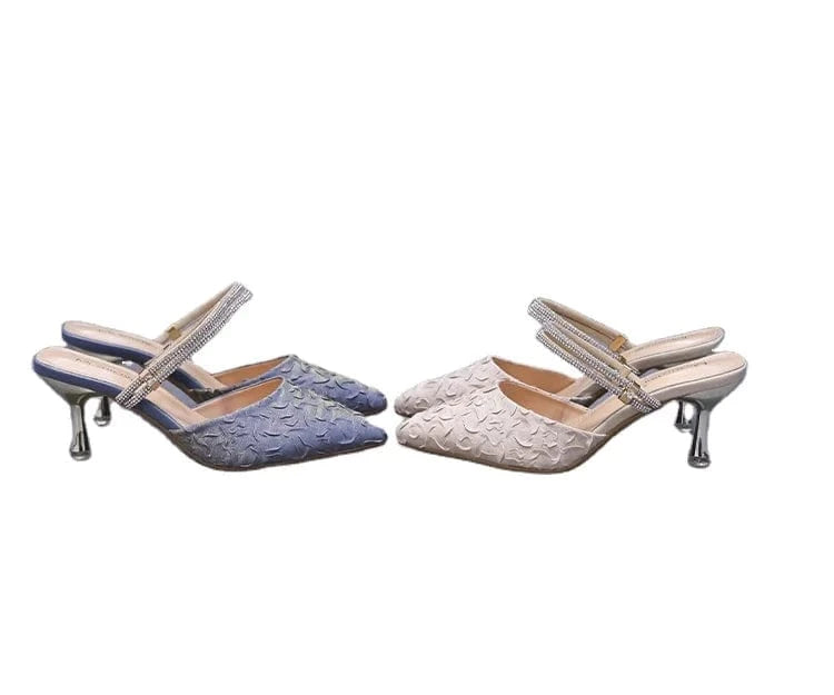 French rhinestone slippers one word with stiletto pointed toe shoes women 2022 spring and summer new high-heeled sandals