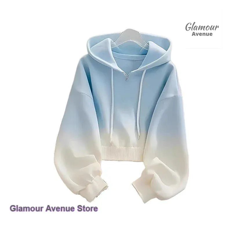 French style dopamine blue gradient high sense hooded sweater coat women's spring and autumn new unique super nice blouse. - SN Wigs & More