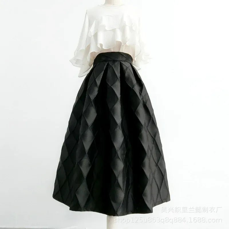 French style fashion black diamond embroidered dress women's autumn and winter new simple fluffy skirt high waist slim dress. - SN Wigs & More