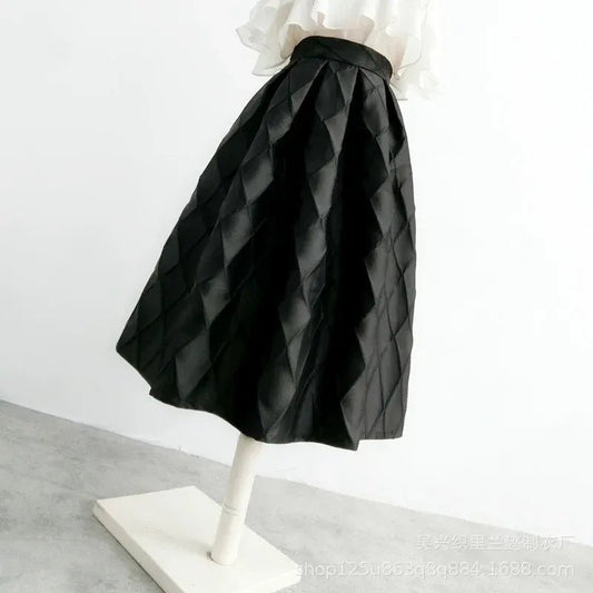 French style fashion black diamond embroidered dress women's autumn and winter new simple fluffy skirt high waist slim dress. - SN Wigs & More