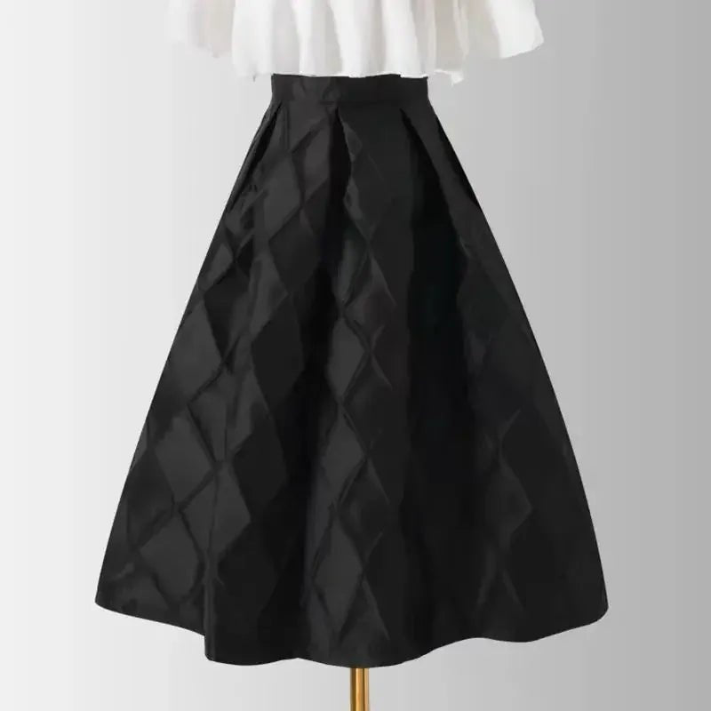 French style fashion black diamond embroidered dress women's autumn and winter new simple fluffy skirt high waist slim dress. - SN Wigs & More