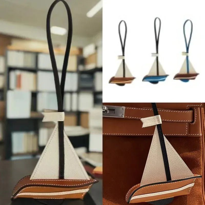 Fresh and elegant handmade calfskin sailboat key bag pendant Navy style natural and unique highlight personality car pendant - SN Wigs & More
