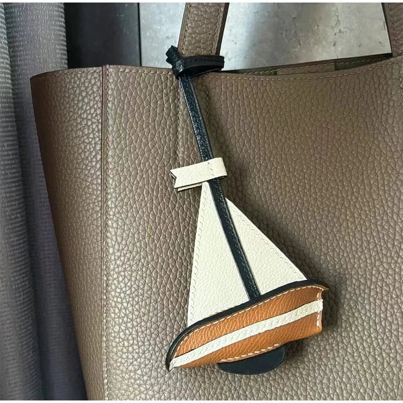 Fresh and elegant handmade calfskin sailboat key bag pendant Navy style natural and unique highlight personality car pendant - SN Wigs & More