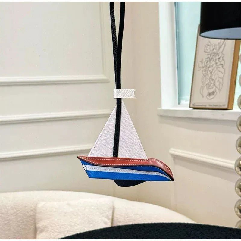 Fresh and elegant handmade calfskin sailboat key bag pendant Navy style natural and unique highlight personality car pendant - SN Wigs & More