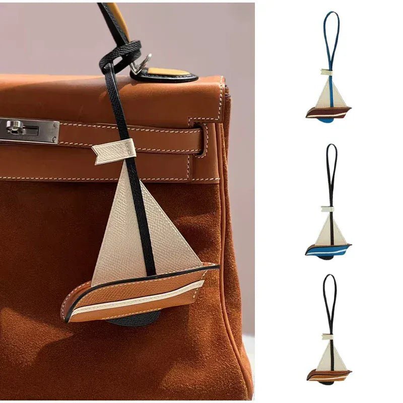 Fresh and elegant handmade calfskin sailboat key bag pendant Navy style natural and unique highlight personality car pendant - SN Wigs & More