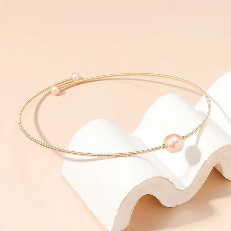 Freshwater pearl choker collar Gold pearl necklace simple temperament delicate choker female  natural pearl jewelry