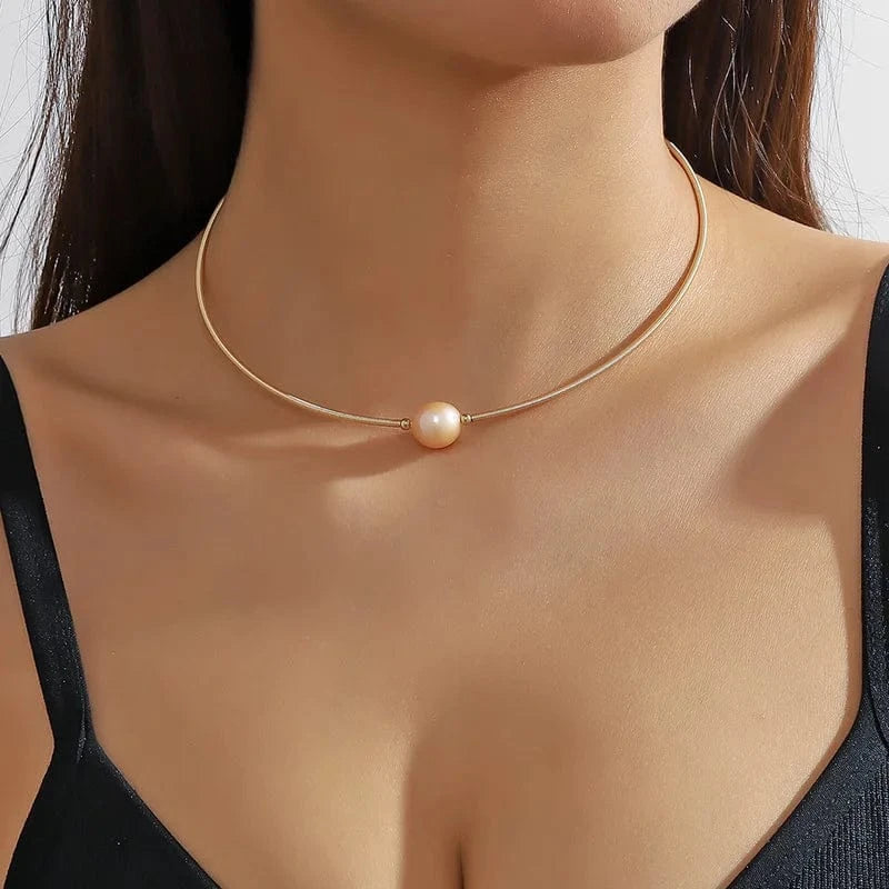 Freshwater pearl choker collar Gold pearl necklace simple temperament delicate choker female  natural pearl jewelry
