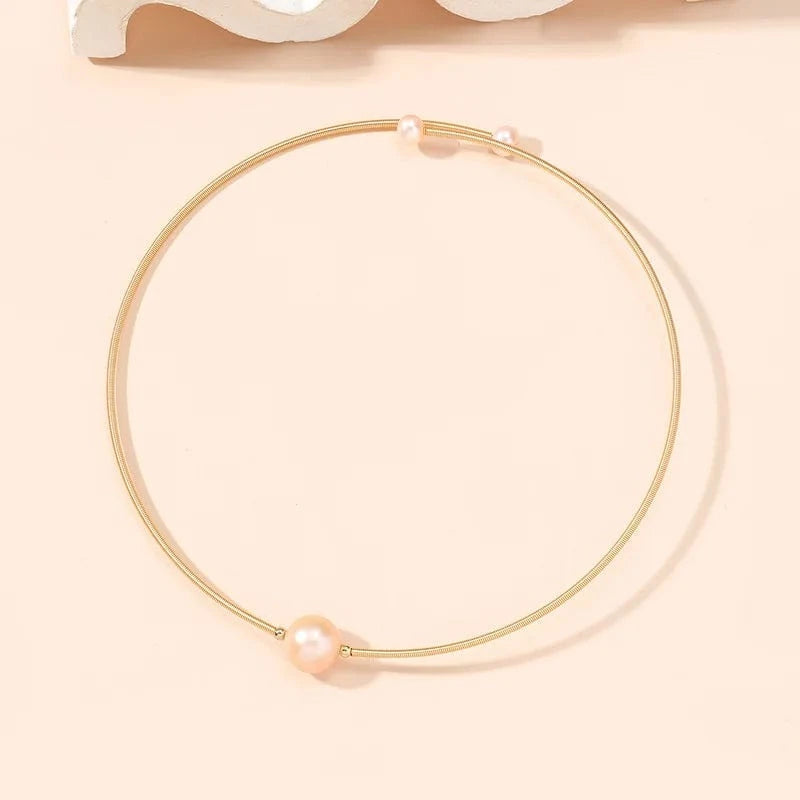 Freshwater pearl choker collar Gold pearl necklace simple temperament delicate choker female  natural pearl jewelry