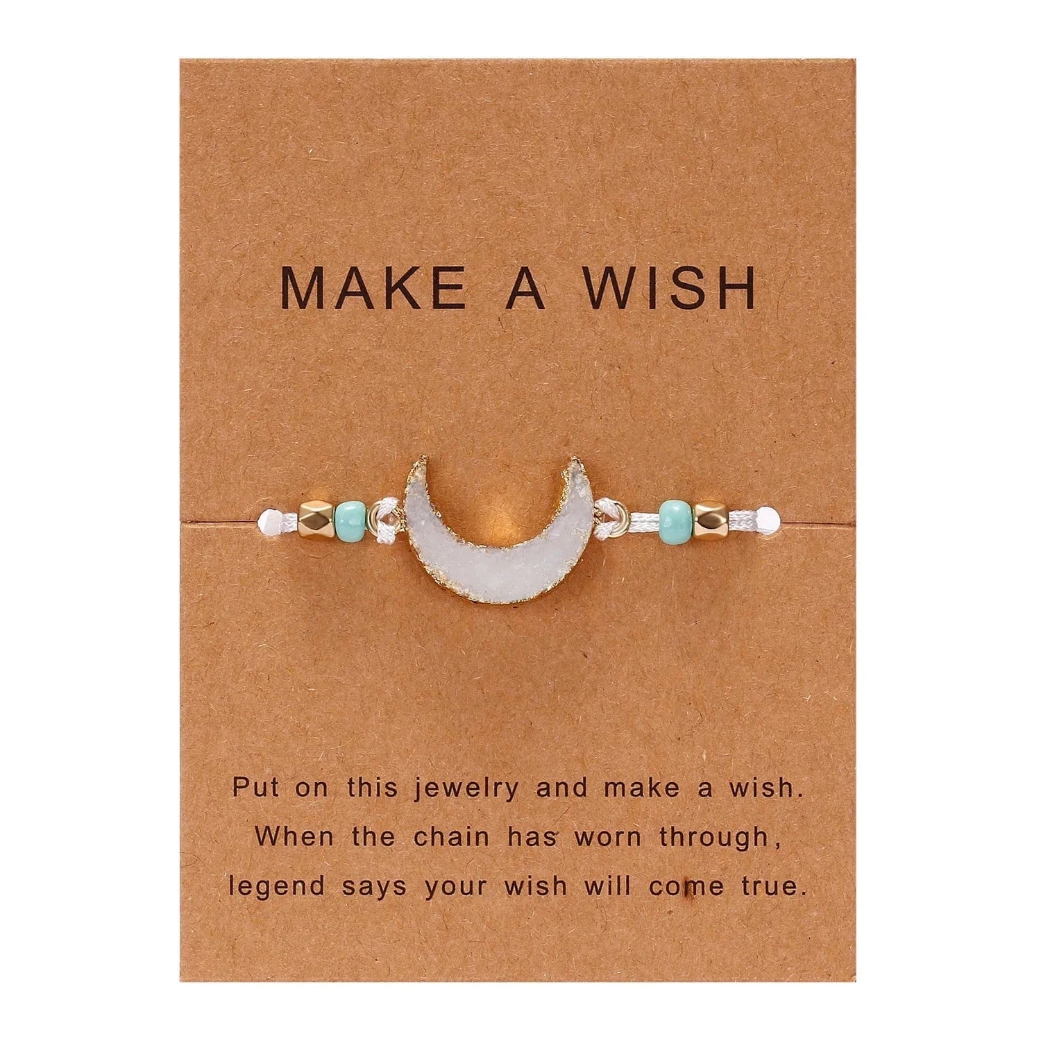 Friendship Women Make A Wish Crystal Natural Stone Quartz  Bracelet Stars Moon Gold Alloy Adjustable Paper Card  Bracelet