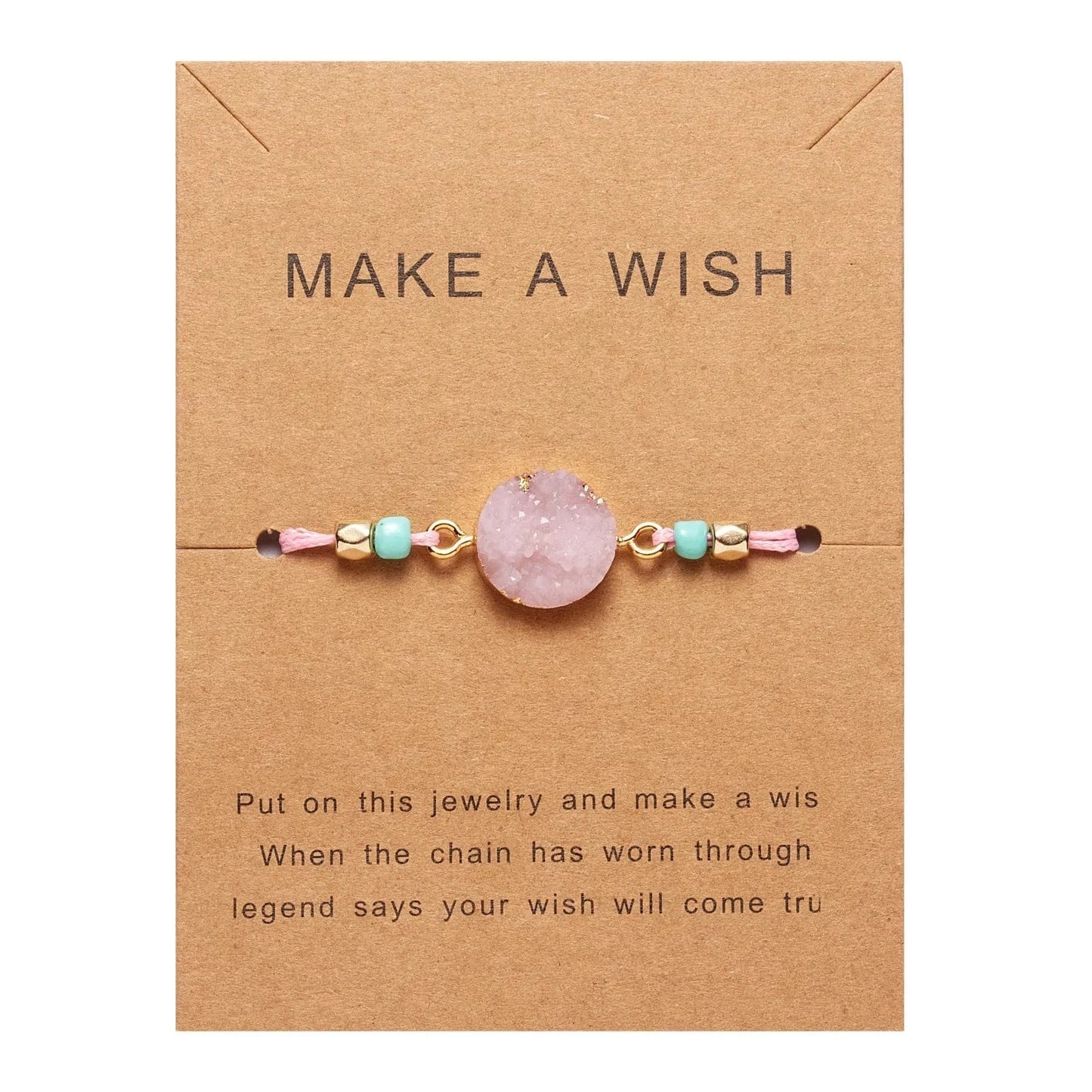 Friendship Women Make A Wish Crystal Natural Stone Quartz  Bracelet Stars Moon Gold Alloy Adjustable Paper Card  Bracelet