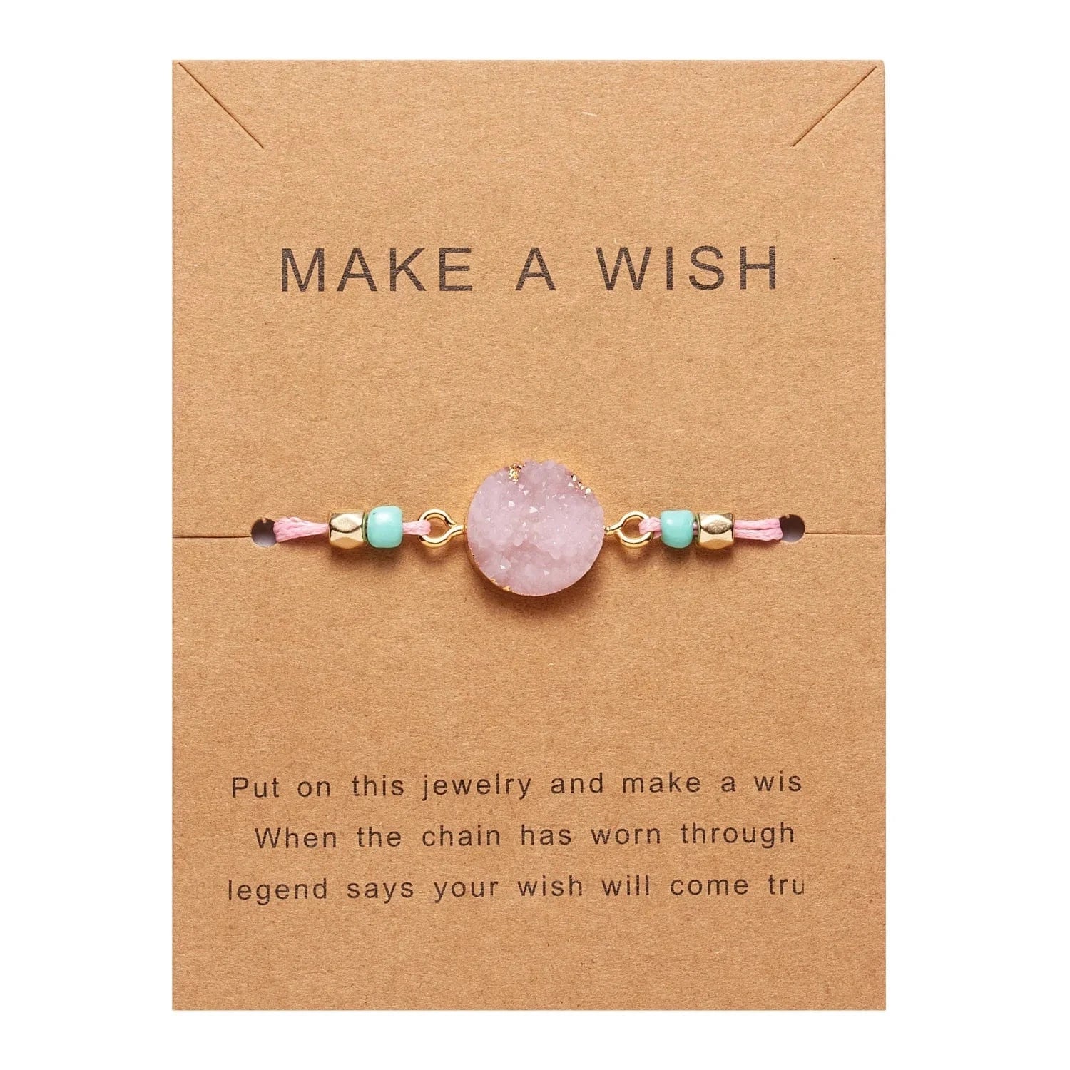 Friendship Women Make A Wish Crystal Natural Stone Quartz  Bracelet Stars Moon Gold Alloy Adjustable Paper Card  Bracelet