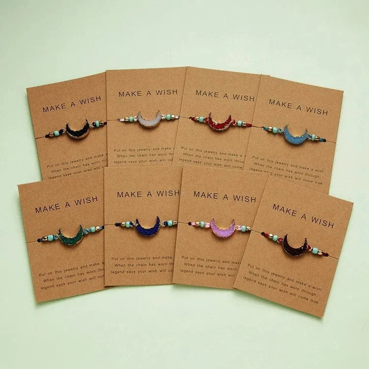 Friendship Women Make A Wish Crystal Natural Stone Quartz  Bracelet Stars Moon Gold Alloy Adjustable Paper Card  Bracelet