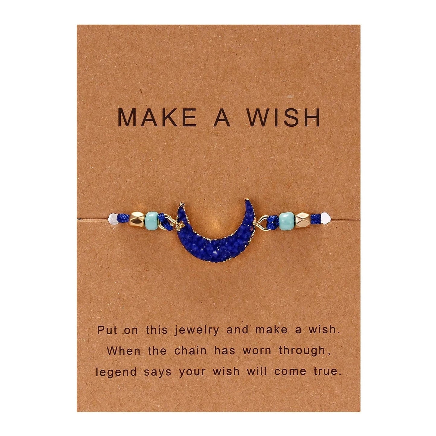Friendship Women Make A Wish Crystal Natural Stone Quartz  Bracelet Stars Moon Gold Alloy Adjustable Paper Card  Bracelet
