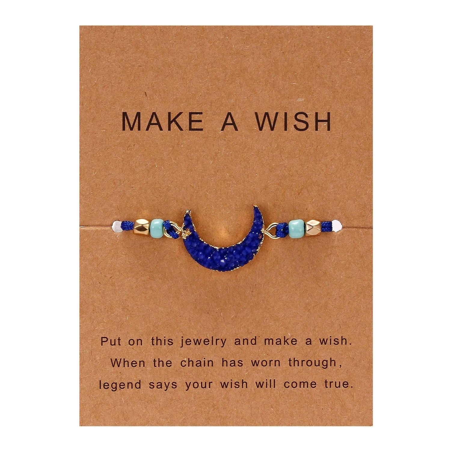 Friendship Women Make A Wish Crystal Natural Stone Quartz  Bracelet Stars Moon Gold Alloy Adjustable Paper Card  Bracelet