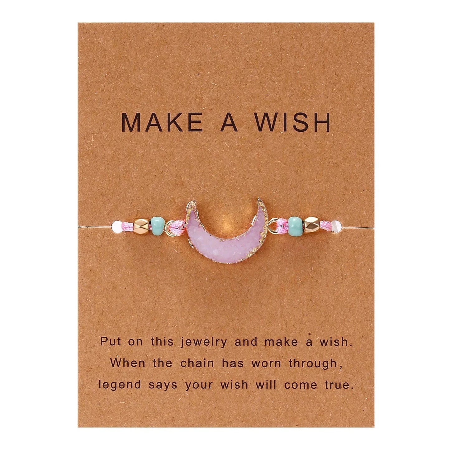 Friendship Women Make A Wish Crystal Natural Stone Quartz  Bracelet Stars Moon Gold Alloy Adjustable Paper Card  Bracelet