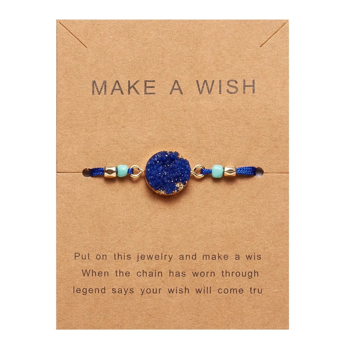 Friendship Women Make A Wish Crystal Natural Stone Quartz  Bracelet Stars Moon Gold Alloy Adjustable Paper Card  Bracelet