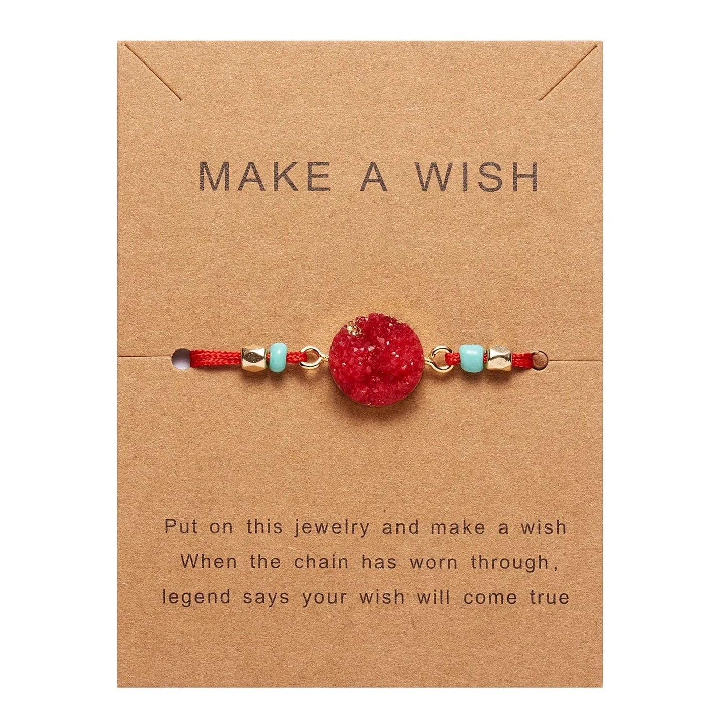 Friendship Women Make A Wish Crystal Natural Stone Quartz  Bracelet Stars Moon Gold Alloy Adjustable Paper Card  Bracelet