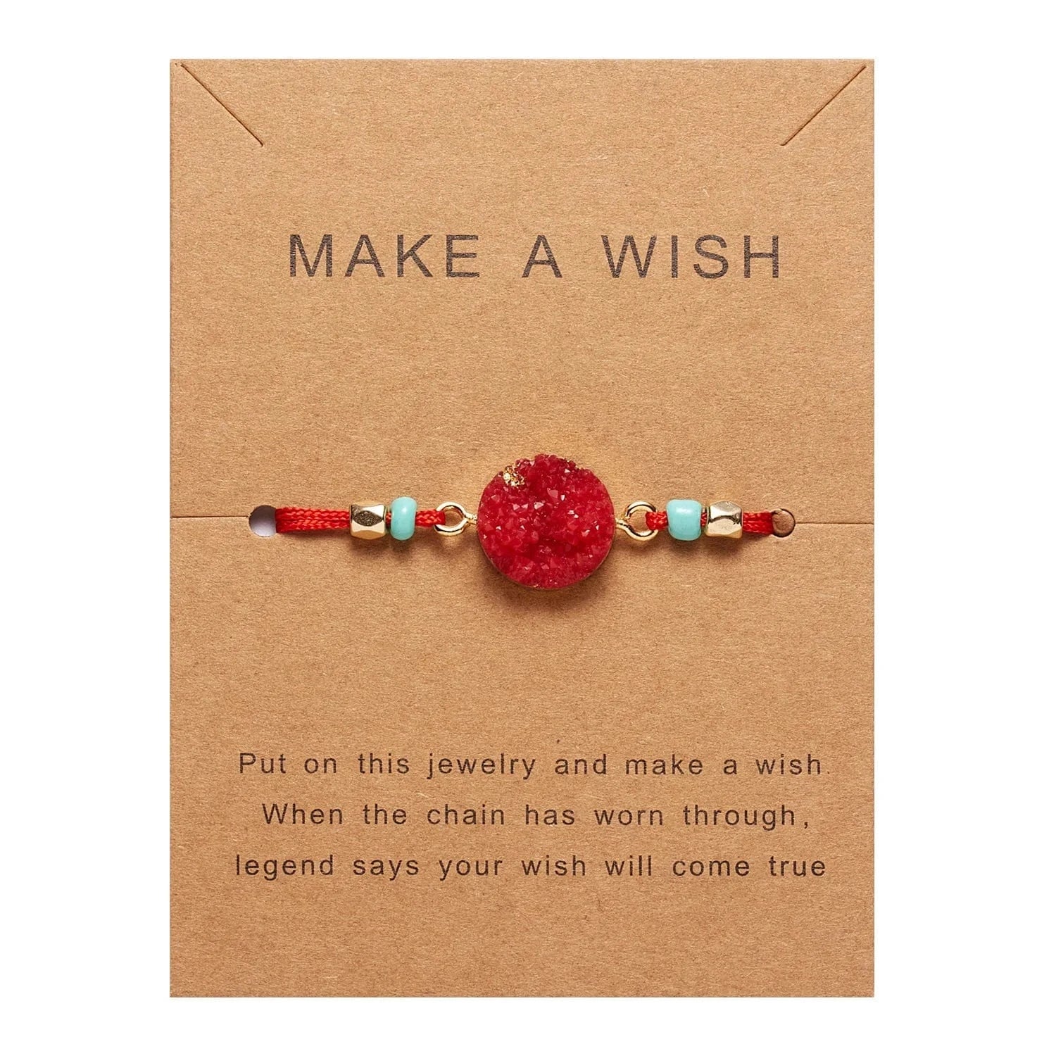 Friendship Women Make A Wish Crystal Natural Stone Quartz  Bracelet Stars Moon Gold Alloy Adjustable Paper Card  Bracelet