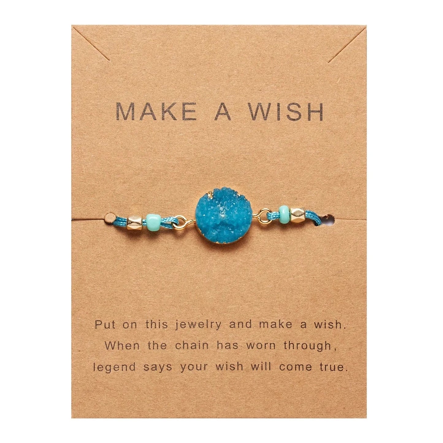 Friendship Women Make A Wish Crystal Natural Stone Quartz  Bracelet Stars Moon Gold Alloy Adjustable Paper Card  Bracelet