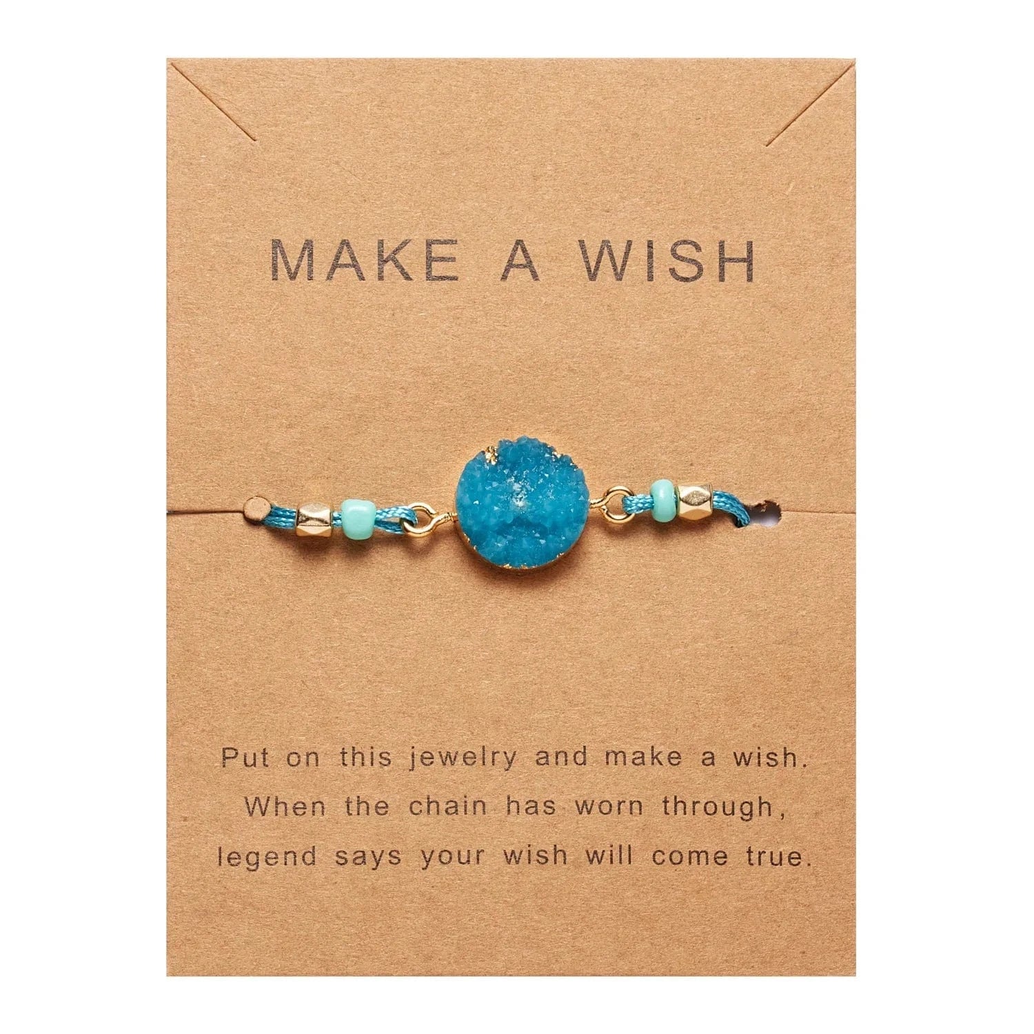 Friendship Women Make A Wish Crystal Natural Stone Quartz  Bracelet Stars Moon Gold Alloy Adjustable Paper Card  Bracelet
