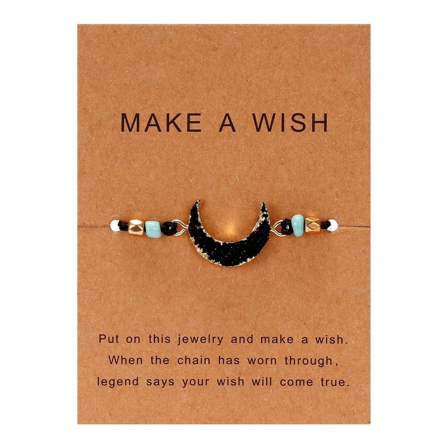 Friendship Women Make A Wish Crystal Natural Stone Quartz  Bracelet Stars Moon Gold Alloy Adjustable Paper Card  Bracelet