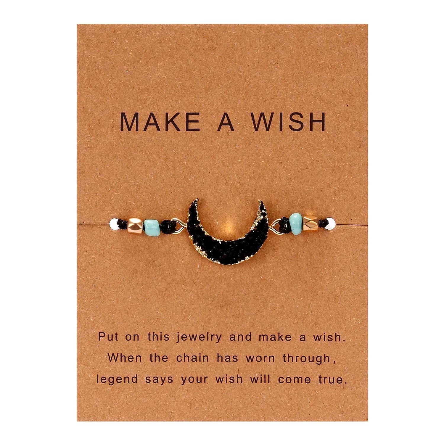 Friendship Women Make A Wish Crystal Natural Stone Quartz  Bracelet Stars Moon Gold Alloy Adjustable Paper Card  Bracelet